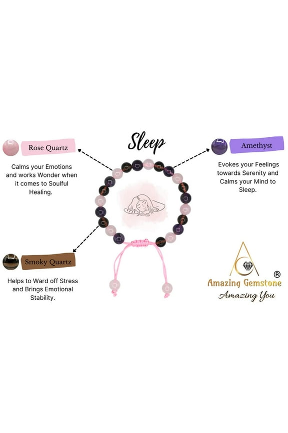 -Bracelet for Sleep Manifestation - Rose Quartz Smoky Quartz Amethyst Bracelet Set for Men Women Healing Calming Anxiety Stress Relief Gifts Pulseras Para Hombres Mujer Stocking Stuffers (Adjust