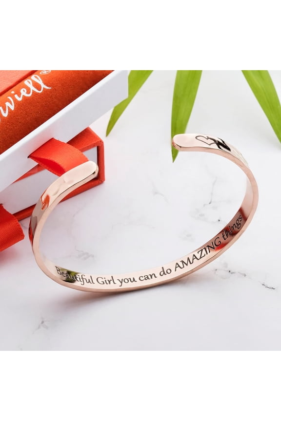 -Bracelets for Women, Personalized Gifts for Her, Mom, Best Friend, Inspirational Friendship Cuff for Teen Girls, Engraved, Birthday Gift Jewelry