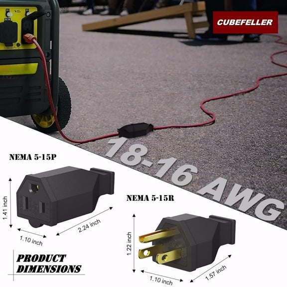 DASAW-CUBEFELLER Extension Cord Ends Set, Electrical Replacement Plug & Connector Set, Male Plug and Female Connector,125V 15A, 2Pole 3Wire Grounding,Comes with Wire Stripper and Screwdriver,ER2106S