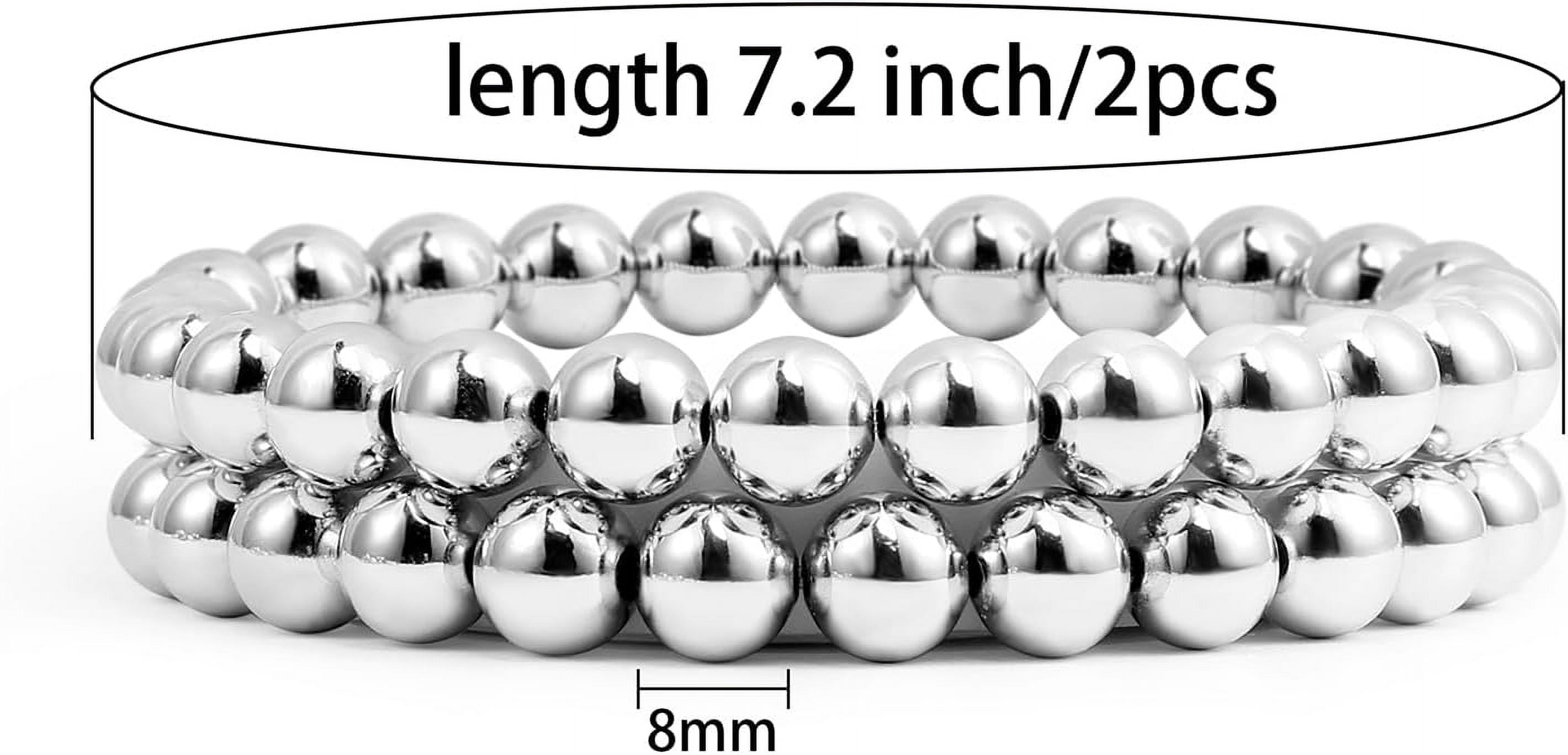 Gold Beaded Bracelet Set For Women - Chunky 12mm Ball Stretch Bracelets, Stackable Gold Plated Jewelry