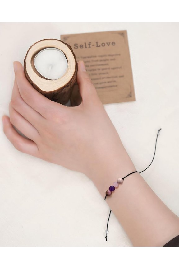 -Crystal Healing Stones Bracelets for Women & Men - Amethyst Anxiety Protection Bracelets - Natural Gemstones Jewelry Gifts