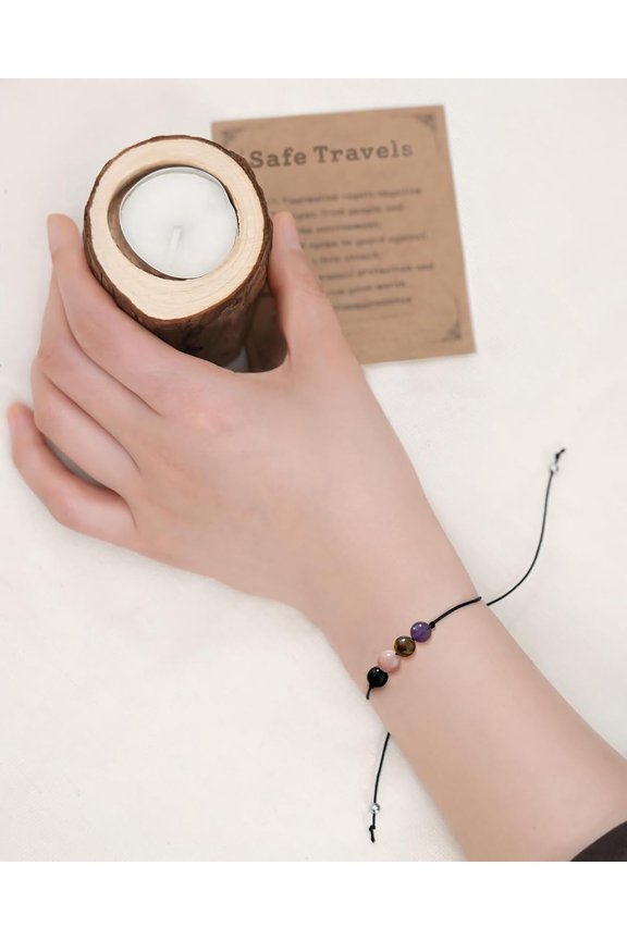 -Crystal Healing Stones Bracelets for Women & Men - Amethyst Anxiety Protection Bracelets - Natural Gemstones Jewelry Gifts