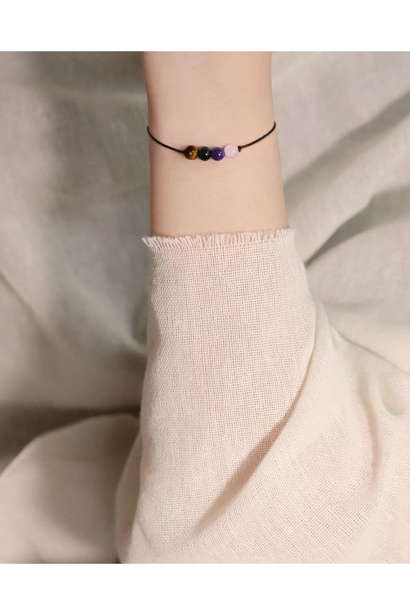 -Crystal Healing Stones Bracelets for Women & Men - Amethyst Anxiety Protection Bracelets - Natural Gemstones Jewelry Gifts