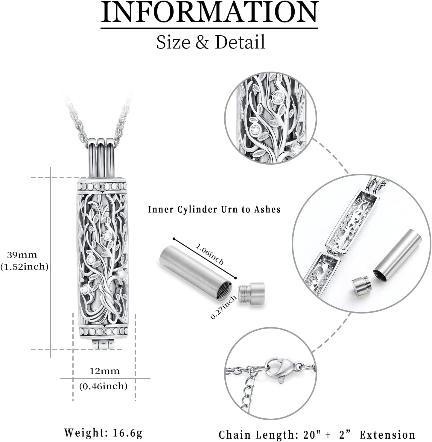 DASAW-Cylinder Cremation Jewelry Tree of Life Urn Ashes Necklace for ...