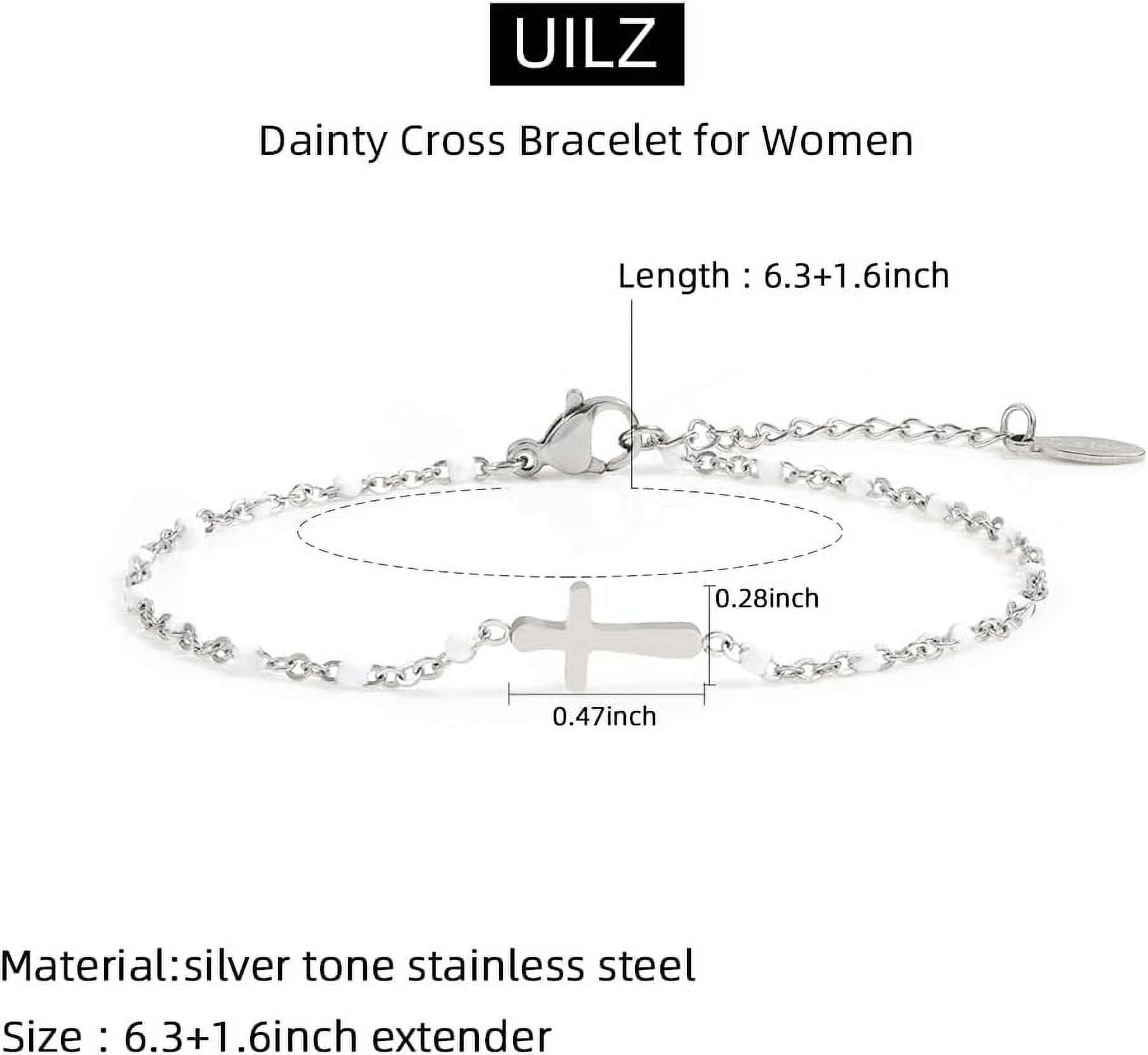 Religious Cross Leather Braided Bracelet - Adjustable 7-8 Inch, Antique Silver Cross Tag, For Men & Women - View #2