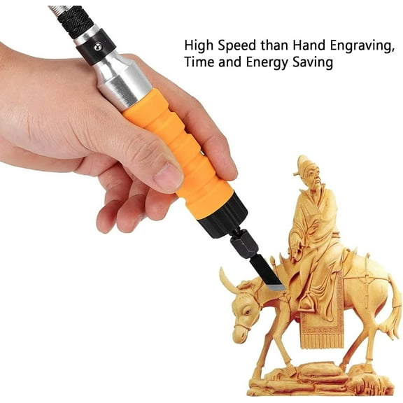 DASAW-Electric Carving Chisel Tool Woodworking Set with 5 Knives and Flexible Rubber Shaft for Drills and Grinders