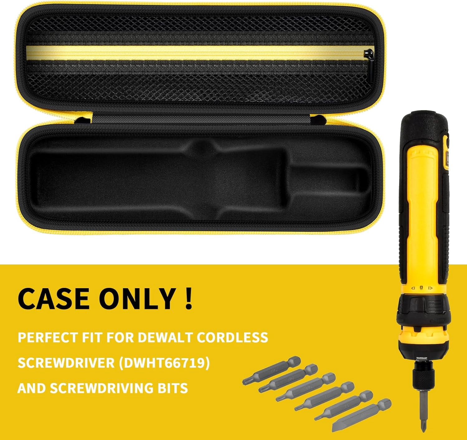 DASAW-Electric Screwdriver Set Case for DEWALT Cordless Screwdriver (DWHT66719) and Screwdriving Bits, Tools Organizer for Driver Drill Bits, with Internal Pockets and Carry Handle (Box Only)