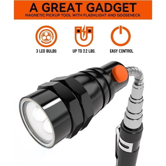 DASAW-Fathers Day Dad Gifts for Dad, Magnetic Pickup Tool with LED, Telescoping Magnet Flashlight, Birthday Gadgets Gifts for Men, Handyman, Husband, Boyfriend, Him, Father, Dad (Black)