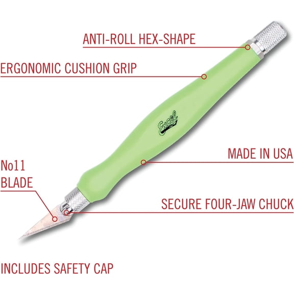 DASAW-Fit Grip Craft Knife With #11 Ultra-Sharp Carbon Steel Angled Blade Precision Hobby Knife With Contoured Rubberized Grip For DIY, Art Crafts, And Model Projects Green, Made in the