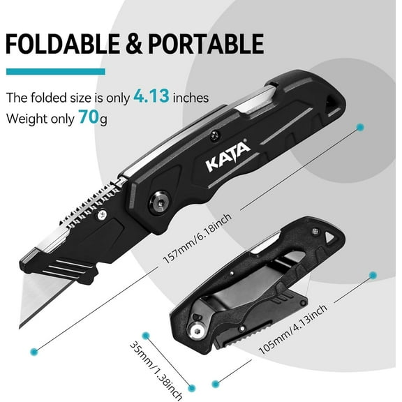 DASAW-Folding Box Cutter Knives: 4-Pack Heavy Duty Utility Knife Pocket Box Cutter - Extra 20pcs Razor Blades Plastic Cardboard Opener Safey Knives - Gifts for Men Cutting Cartons, leather, Rope