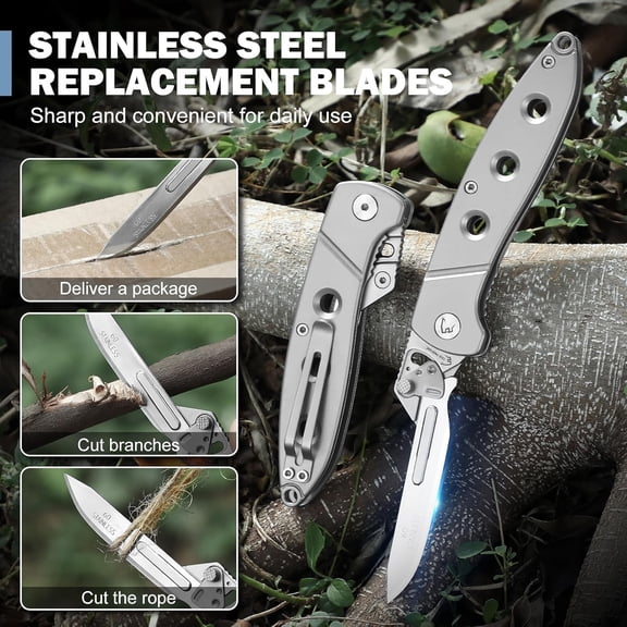 DASAW-Folding Scalpel Pocket Knife EDC Utility Knife with 6pcs #60 Replaceable Blades, Outdoor Knife with Pocket Clip and Liner LockThe Perfect Hunting Knife for Skinning Deer (Gray)