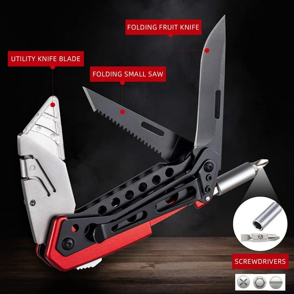 DASAW-Folding Utility Knife Box Cutter with 5 Razor Blades, Pocket Utility Knives, Screwdriver, Saw, Lock Design, Clip and Holder for Belt, EDC Heavy Duty Work Knifes, Fathers Day Dad Gifts for Papa