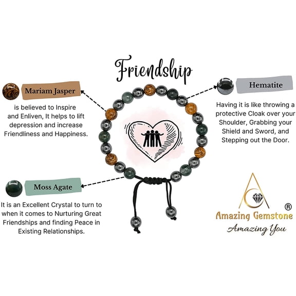 DASAW-Friendship Bracelets - Moss Agate Mariyam Jasper Hematite Bracelet Set for Men Women Healing Calming Anxiety Stress Relief Gifts Pulseras Para Hombres Mujer Stocking Stuffers (Adjustable)