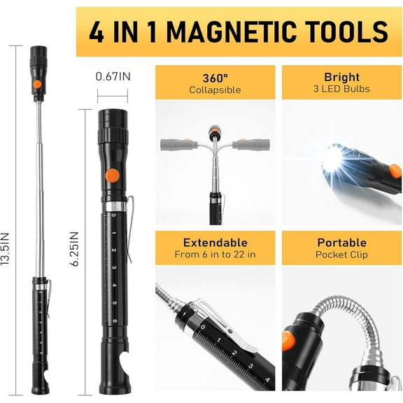 DASAW-Gifts for Men, Multitool Pen with Pen Screwdriver, Magnet Pickup Tool and Flashlight Pen Combo for Offices, Repair Shops and Various Scenarios (Black)