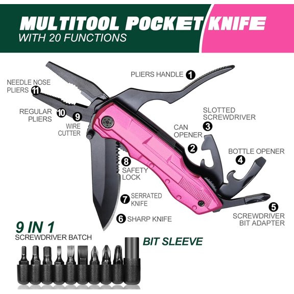 DASAW-Gifts for Women Wife Mom Sister - Mothers Day Gift, Birthday Gift for Woman Girlfriend - Stocking Stuffers for Women, Womens Gifts for Christmas - Womens Stocking Stuffers, Pin'k Multitool Knif