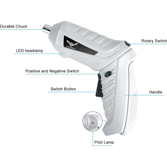 DASAW-Gray Electric Screwdriver, 3.6V Cordless Screwdriver Rechargeable with 44pcs Screwdriver Bit Set, 66pcs Screws,Front LED Light, Flexible Shaft, Micro USB, Carrying Case, Easy for Small Home Pro