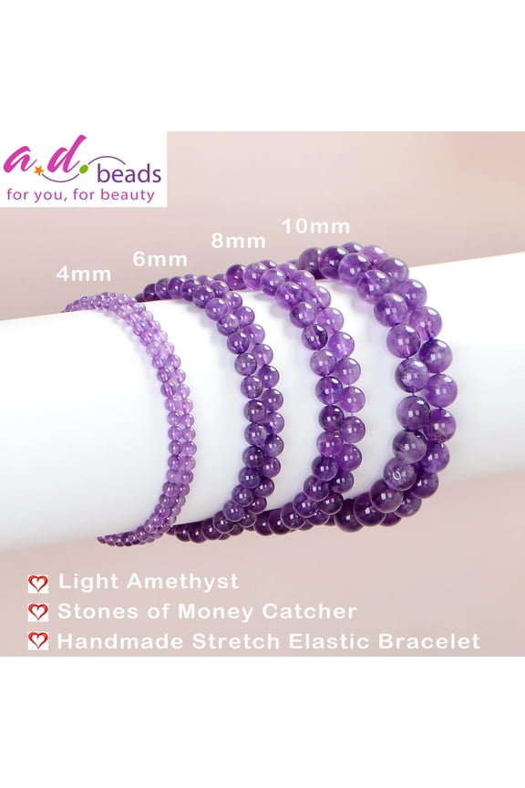 -Handmade Gemstone Stretch Elastic Bracelet Crystal Healing Reiki Nature's Beauty and Spiritual Essence Unisex (6mm, Purple Amethyst)