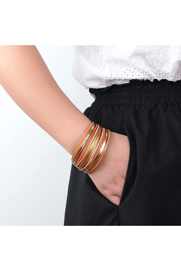 -Handmade Layered Leather Bracelets Wrap for Women Stackable Chunky Colored Men Cuff Bracelet Wristband Bangle Gifts