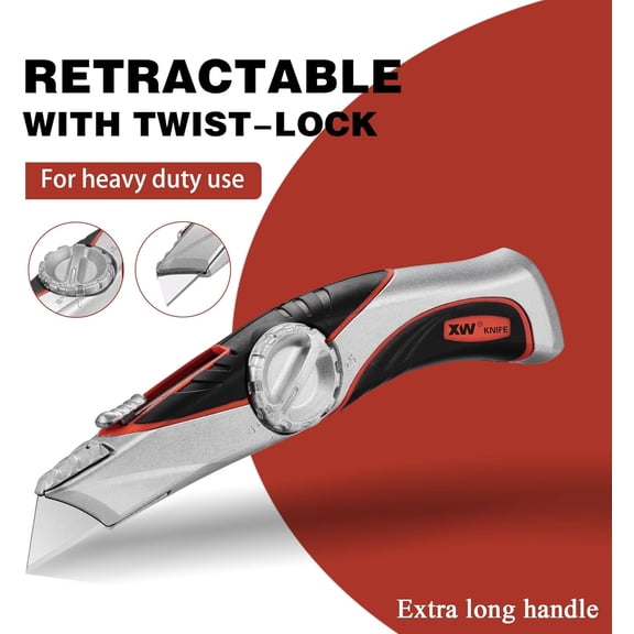 DASAW-Heavy Duty Retractable Utility Knife with Twist Lock for Fixed Drywall Knife with Long Handle, 3 Spare Blades in Storage