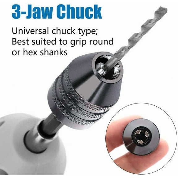 DASAW-Hymnorq Keyless Aluminum Alloy Black Mini 3-Jaw Drill Chuck Screwdriver Adapter with Quick-change 1/4" Hex Shank to Hold 0.3-6.5mm Drill Bits Milling Cutters