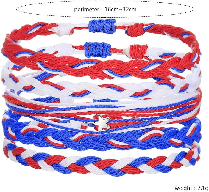 Caiyao Patriotic Bracelets Set - Red White Blue Beaded Stretch Bracelets For 4th Of July, Independence Day, Women's Jewelry Gift
