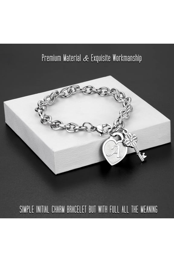 -Initial Charm Bracelets for Girls Women Stainless Steel A-Z Bracelet Personalized Gifts Birthday Graduation Easter Stocking Stuffers for Teens Girls Jewelry (Various Design)
