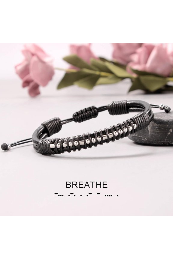 -Inspirational Gifts for Men Morse Code Bracelets Mens Bracelets Graduation Gifts for Him Fathers Day Adjustable Leather Bracelet Motivational Birthday Annivesary Jewelry Stocking Stuffers for M