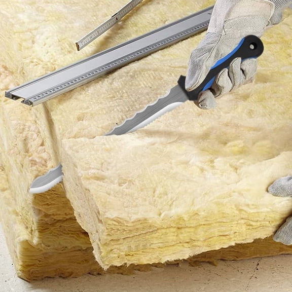 DASAW-Insulation Knife, Stainless Steel Garden Knife with 11" Blade, Double Side Sod Cutter with Nylon Sheath for Cutting Mineral Wool and Insulation Foam Board - Blue