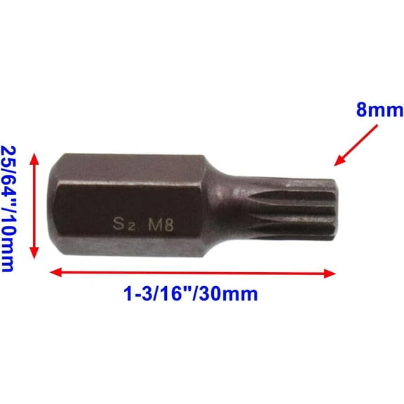 DASAW-M8 Torx Screwdriver Bits 8mm 12 Point Spline Head Screw Driver Bit with 25/64" Hex Shank -8pcs