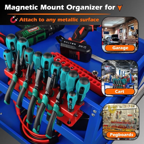 DASAW-Magnetic Screwdriver Holder,Heavy Duty Pliers Metal Organizer Rack,Wall Mount Garage Organizer for Screwdriver, Plier, Shears,Tools Holder Rack for Garage,Tool Cart,Pegboards,Workbench