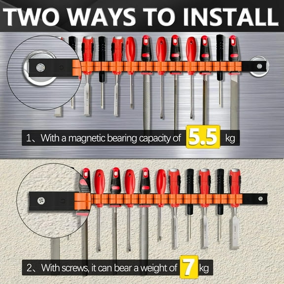 DASAW-Magnetic Screwdriver Holder,Magnetic Tool Holder Strip,Space Saving Tool Organizer Rack,Tool Magnet Bar for Workshop Garage Home | Fits up to 13 Screwdrivers,14 Inch(2 orange)