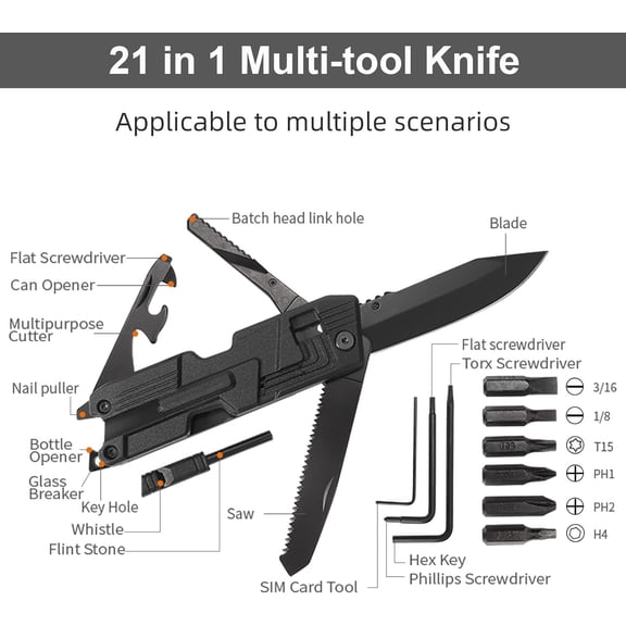 DASAW-Multitool Pocket Knife Folding Knife for Men 21 in 1, Anniversary Birthday Gifts for Men Dad Him Husband, Cool Outdoor Camping Hiking Fishing Tools Gift Ideas