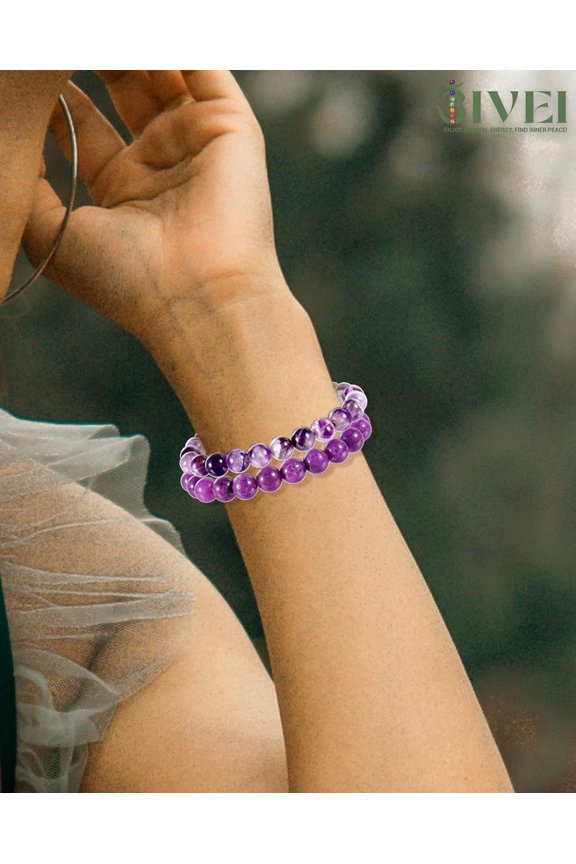 -Natural Gemstone Semi Precious Healing Crystals Handmade Stretchy Round Beads Bracelet, Enhance Positive Energy