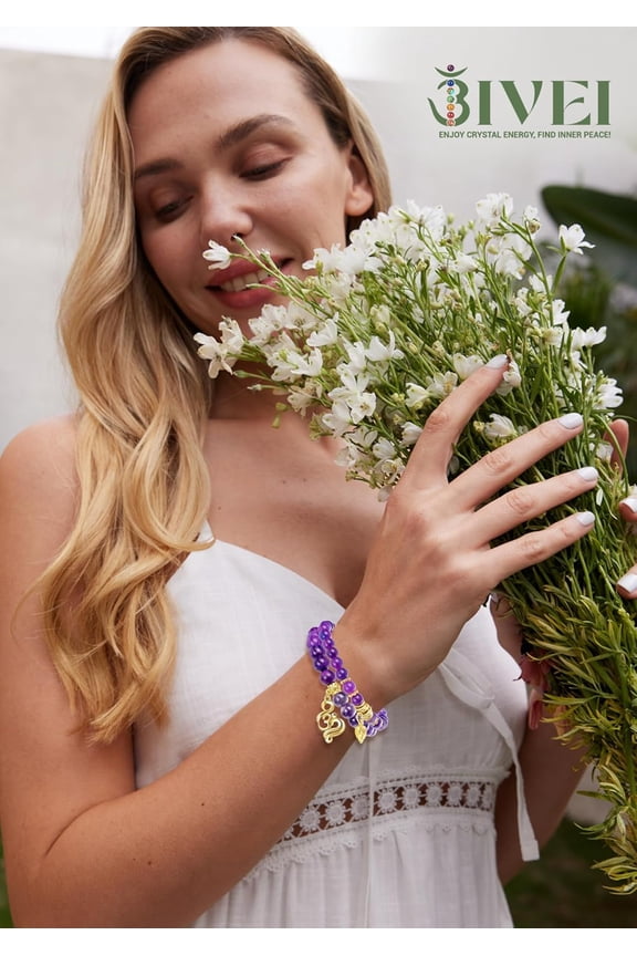 -Natural Semi Precious Gemstone beads bracelet for women - Life Tree and Leaf Charm Energy Reiki Crystal Stretch Bracelets