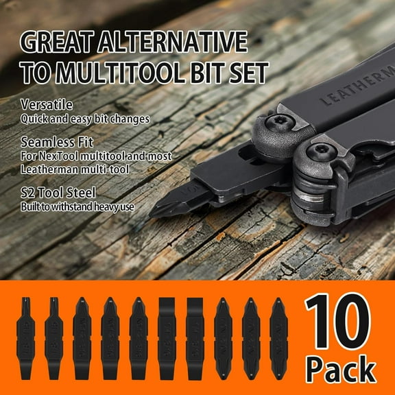 DASAW-NexTool 10 Pack Replacement Double-Ended Screwdriver Bit for Leatherman Multi-Tool Durable S2 Steel #1, #2 & #1-2 Phillips + 1/4, 3/16 & 1/8 Flat Head+T15 Torx, Perfect for DIY, and Outdoor R