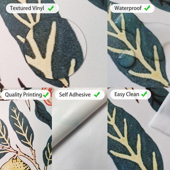 DASAW-Peel and Stick Fridge Door Mural w/Utility Knife and Scraper, Self-Adhesive Refrigerator Wrap, Leather Effect Textured Vinyl Fridge Cover Sticker for Kitchen, 22.04"x64.17" Lemon Tree Branch