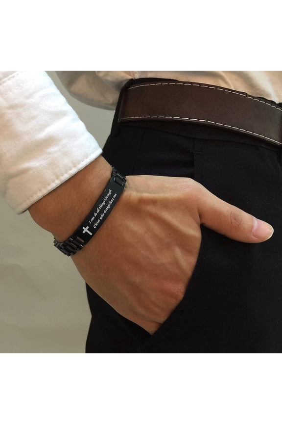 -Personalized Religious Jewelry-Engraved Inspirational Christian Faith Bible Verse Quote Wristbands Elegant Link Bracelet Encouragement Gift,Cassic Watch Band Strap Design
