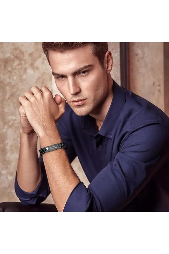 -Personalized Religious Jewelry-Engraved Inspirational Christian Faith Bible Verse Quote Wristbands Elegant Link Bracelet Encouragement Gift,Cassic Watch Band Strap Design