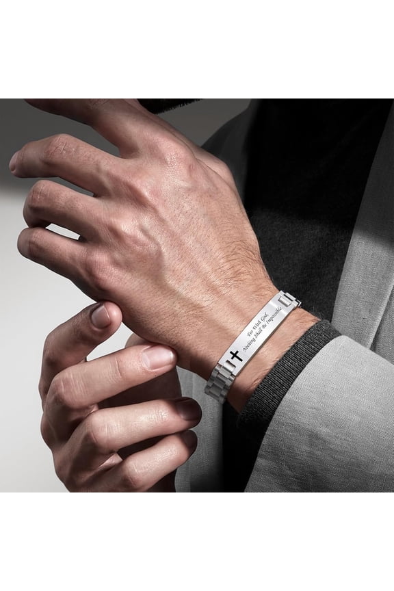 -Personalized Religious Jewelry-Engraved Inspirational Christian Faith Bible Verse Quote Wristbands Elegant Link Bracelet Encouragement Gift,Cassic Watch Band Strap Design