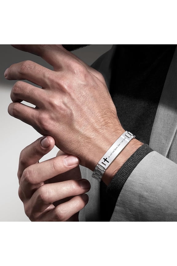 -Personalized Religious Jewelry-Engraved Inspirational Christian Faith Bible Verse Quote Wristbands Elegant Link Bracelet Encouragement Gift,Cassic Watch Band Strap Design