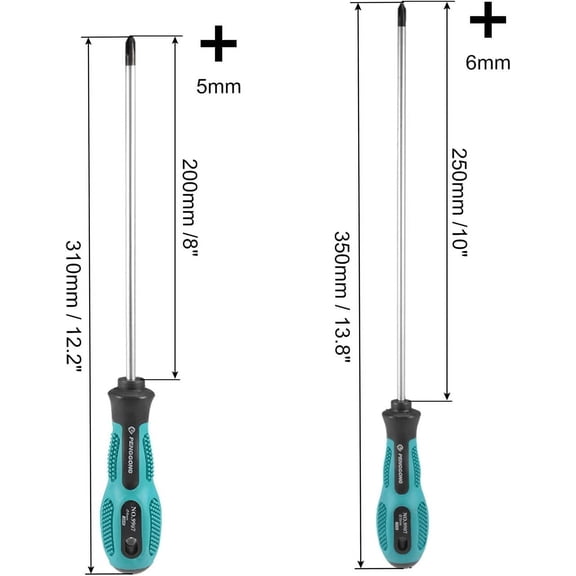 DASAW-Phillips Screwdriver Set, #1 & #2 Magnetic Cross Screw Driver, 8" & 10" CR-V Round Shaft