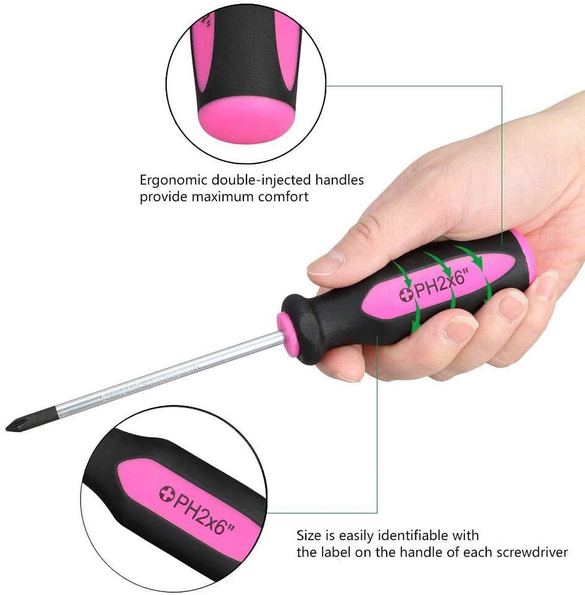 DASAW-Pink Magnetic Screwdriver Set 6 Pieces Slotted and Phillips ...