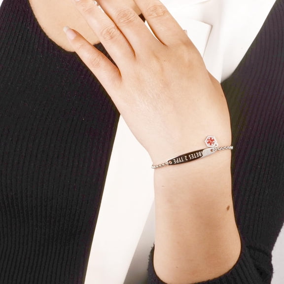 DASAW--Pre-engraved Simple Rolo chain Medical alert id bracelet for Women