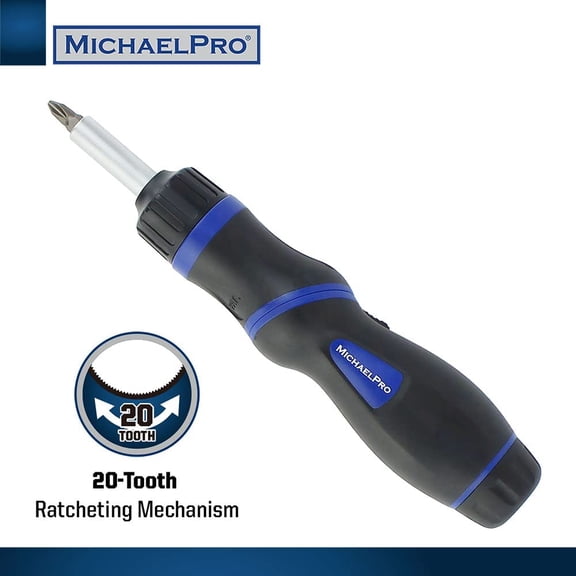 DASAW-Ratcheting Screwdriver Adjustable Angle, 9-in-1 Multi Bit - Slotted, Phillips, Pozidriv, 2-Position Pivoting, Straight & Pistol Grip, Equipped with Magnetic Collar - MP002024