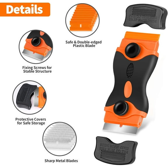 DASAW-Razor Blade Scraper Tool - Razor Scraper with 40 Metal & Plastic Blades, Sticker Cleaning Remover for Paint, Decal, Adhesive, Label & Caulk, Glass Scraper for Window, Cooktop, Oven & Stove Top