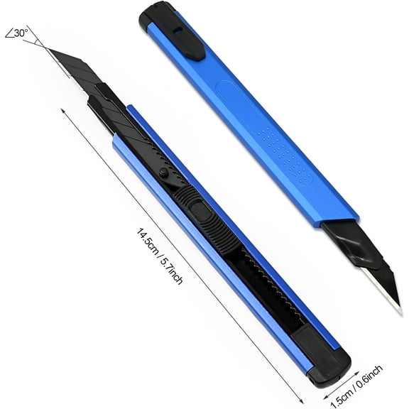 DASAW-Retractable Utility Knife with 30 Degree Snap Off Blade 9MM, Box Cutter for Carton, Cardboard and Box, Office and Home Use, 3 Pack Blue Aluminum Handle Knife with Extra 30 Replacement Bla