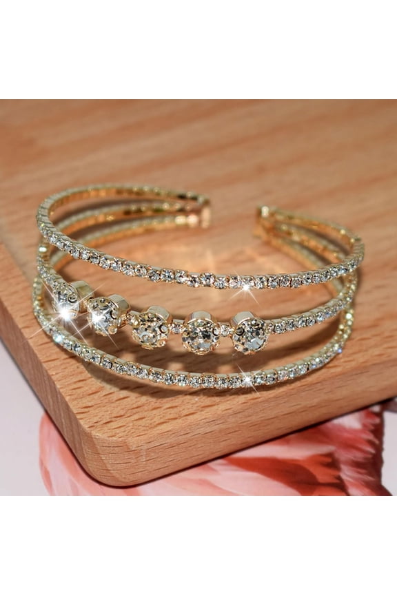 -Rhinestone Bracelet for Women Silver Prom Jewelry Cuff Crystal Tennis Bracelets Formal Wedding Party Dress Outfits Accessories