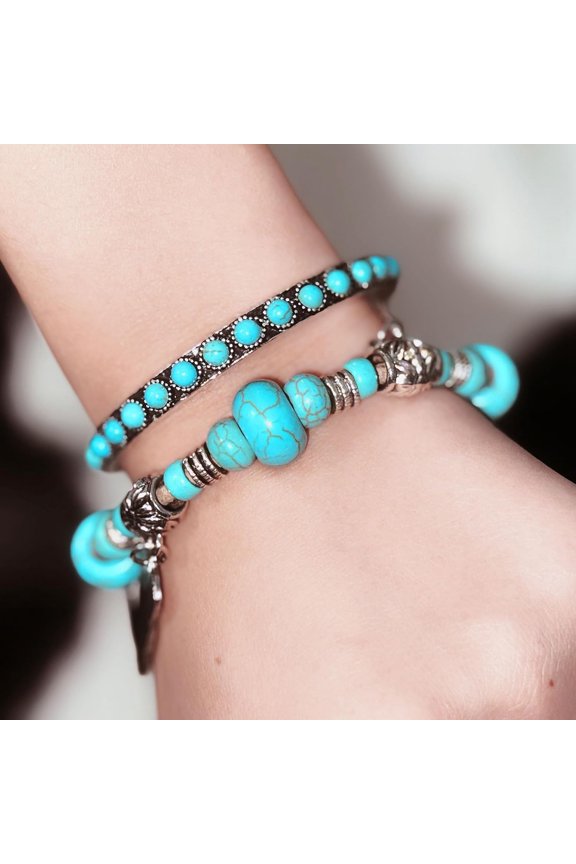 -Rustic Couture's Bohemian Turquoise Cuff Bangle Bracelets for Women Cowgirl