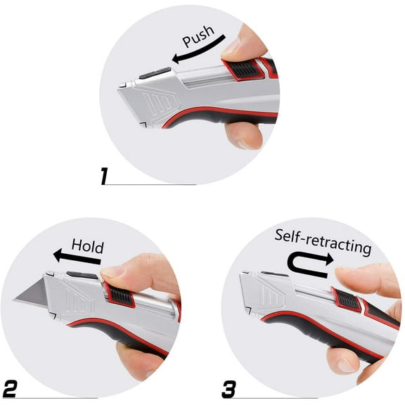 DASAW-Self-Retracting Box Cutter with Holster & Belt Clip, Auto Retractable Safety Utility Knife with Total 10PCS SK5 blades, Aaluminum Shell with Rubber Grip, Sturdy & Strong