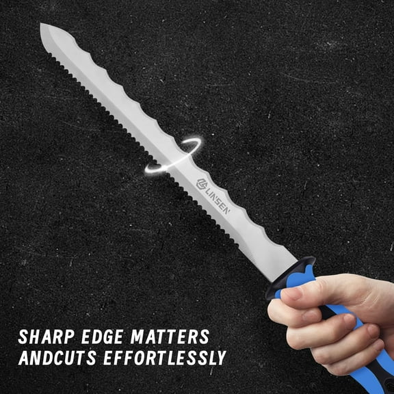 DASAW-Stainless Steel Garden Knife with 11" Blade with New Handle, Double Side Utility Sod Cutter Lawn Repair Garden Knife with Nylon Sheath (BLUE)